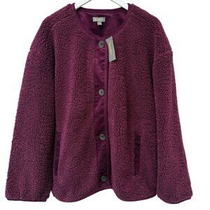 Style & Co Sherpa Jacket Womens XXL Plum Soft Teddy Coat Button Front NWT